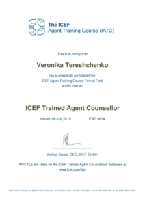 Veronika Tereshenko ICEF Trainer Agent Counsellor